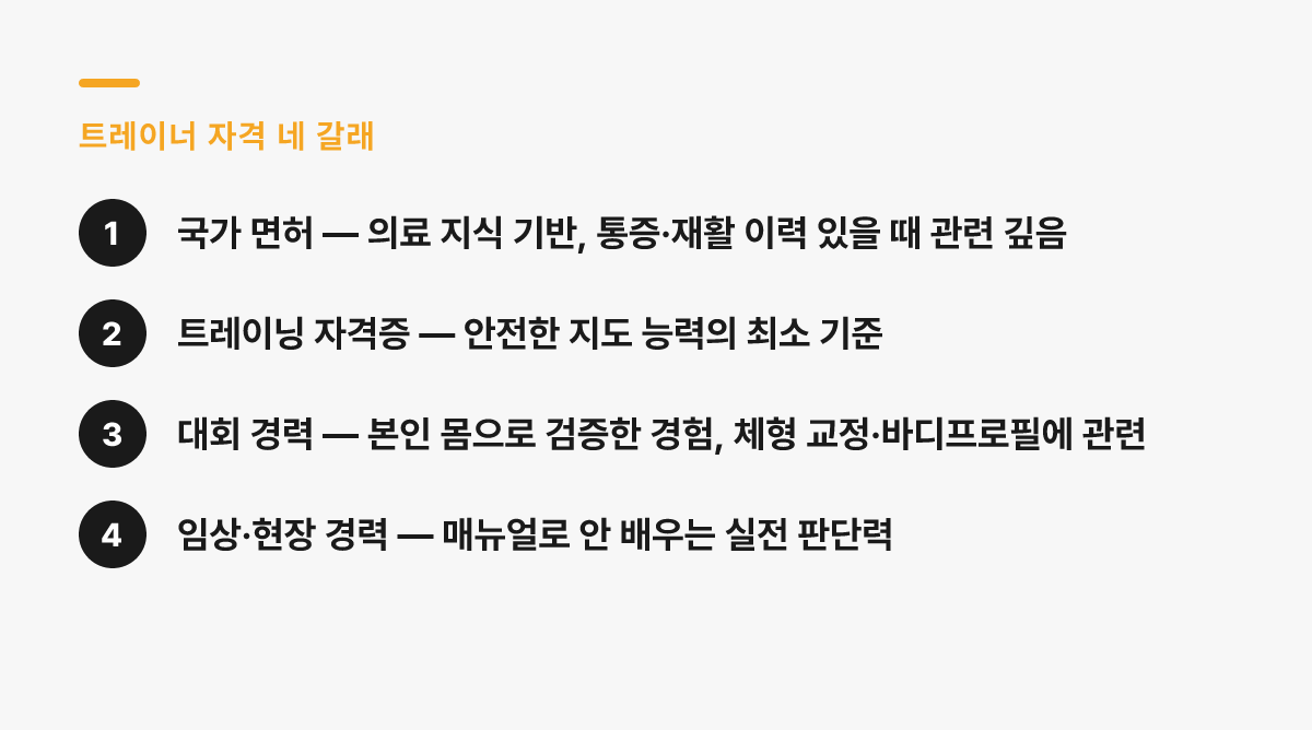 PT 트레이너 자격을 구분하는 네 가지 갈래